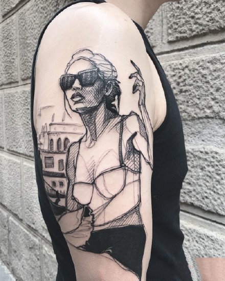 创意素描纹身：很个性的一组素描风格的纹身图案