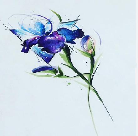 水彩花卉手稿：36张水彩风格的花朵花卉纹身手稿图案
