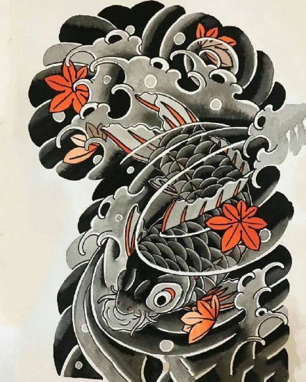 日式半甲手稿：9日式风格的半甲纹身手稿图案