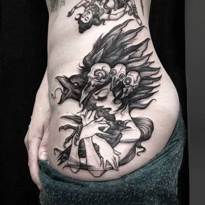 暗黑乌鸦纹身：个性的一组黑色乌鸦纹身图案9张