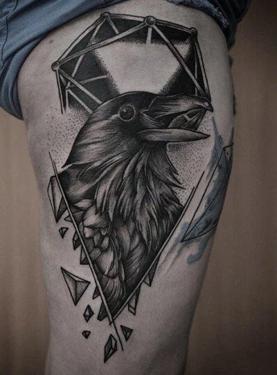 暗黑乌鸦纹身：个性的一组黑色乌鸦纹身图案9张