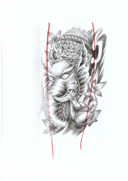 小腿象神手稿：9张包小腿的象神纹身手稿图案