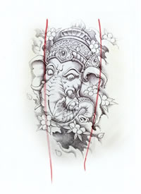 小腿象神手稿：9张包小腿的象神纹身手稿图案