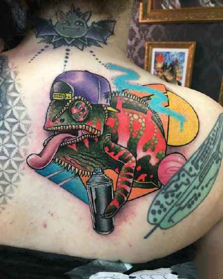 创意搞怪的一组彩色school风格的动物纹身图案