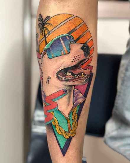 创意搞怪的一组彩色school风格的动物纹身图案