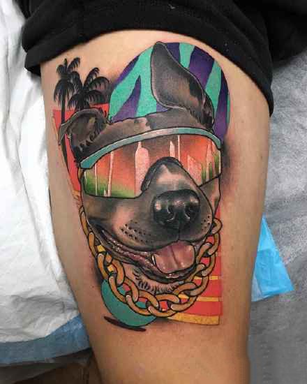 创意搞怪的一组彩色school风格的动物纹身图案