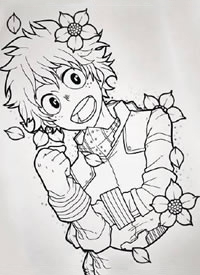 一组9张卡通动漫角色的线稿素材图案