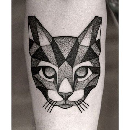 点刺风格的一组黑色小猫纹身图案欣赏