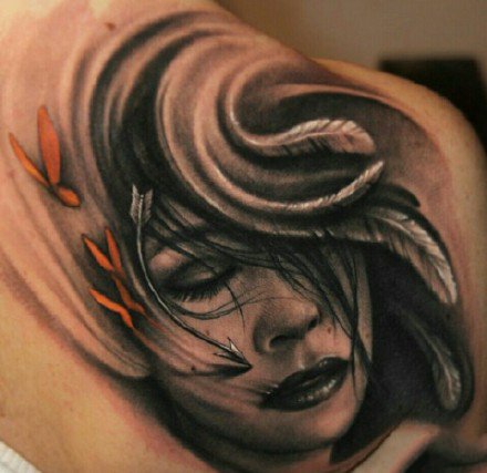 欧美写实风格的黑灰女郎人像纹身作品9张