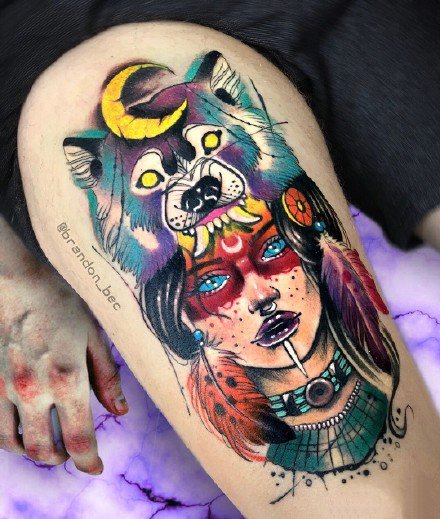 重彩色的一组好看的动漫等纹身作品图案