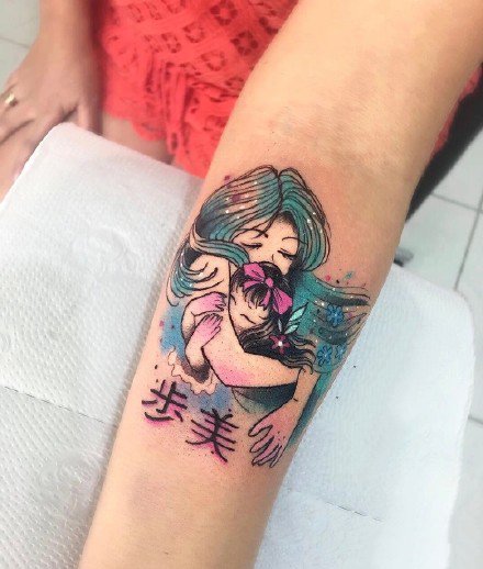 重彩色的一组好看的动漫等纹身作品图案