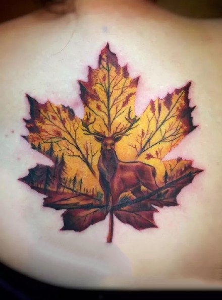 枫叶纹身图片：漂亮的一组枫叶纹身作品图片欣赏