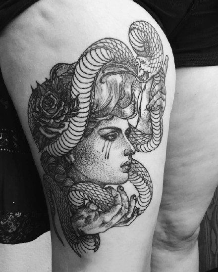 暗黑灰风格的一组点刺纹身图案作品9张