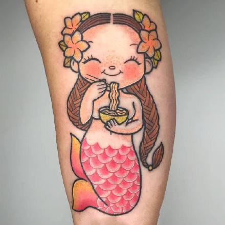 很可爱的一组小彩色卡通Q版美人鱼纹身图案