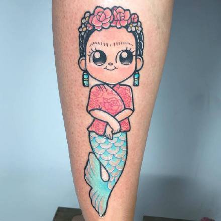 很可爱的一组小彩色卡通Q版美人鱼纹身图案