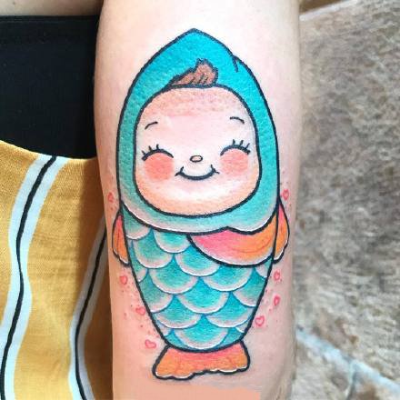 很可爱的一组小彩色卡通Q版美人鱼纹身图案
