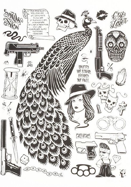 oldschool小黑图：40组oldschool风格的黑色小图纹身手稿