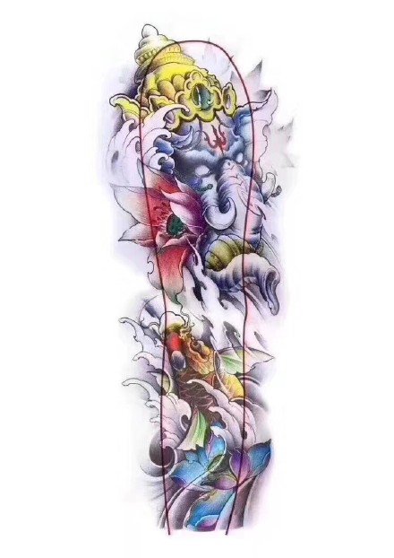 传统的包手臂和腿部的花臂和花腿纹身手稿图案9张