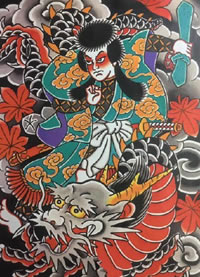 日本的一组传统人物纹身手稿图案9张