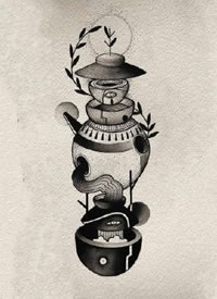 略微抽象感觉的一组黑色点刺纹身手稿欣赏