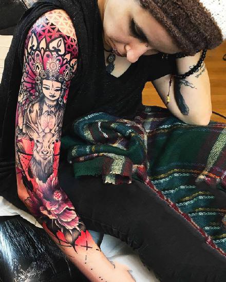 适合男性的一组彩色图腾花臂等纹身图案