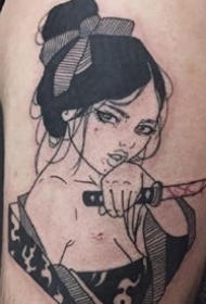 黑色调的一组小女郎纹身图片作品