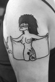 黑灰色线条的一组卡通动画角色辛普森纹身图案