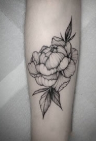 纹在手臂胳膊上的黑灰素花花卉纹身图案欣赏