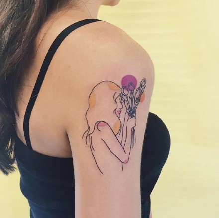 速写线条纹身：一组彩色速写人物纹身图案9张