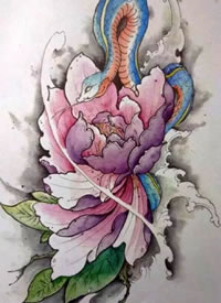 传统花卉:22张牡丹等传统花卉彩色纹身手稿