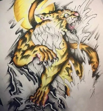 一组传统风格的彩色纹身手稿图案