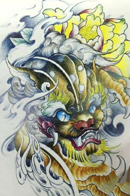 一组传统风格的彩色纹身手稿图案