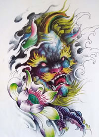 一组传统风格的彩色纹身手稿图案