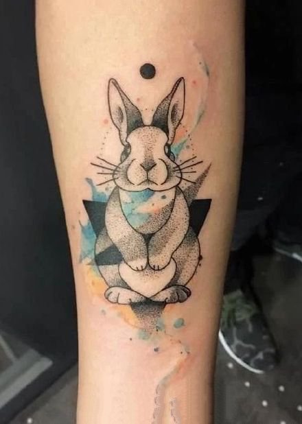 school风格的一组彩色狗狗纹身图案9张