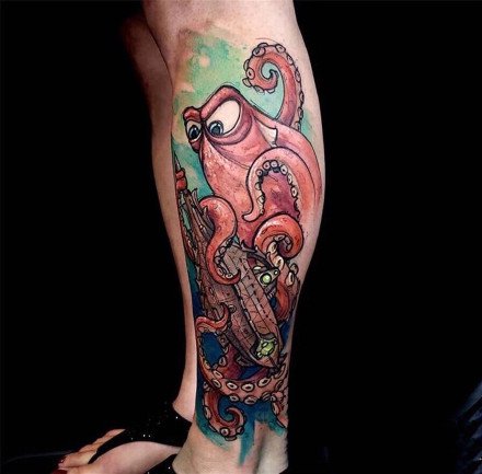 重彩色的一组卡通小腿纹身图案9张