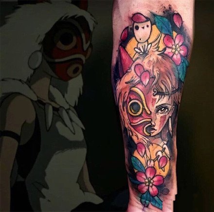 重彩色的一组卡通小腿纹身图案9张