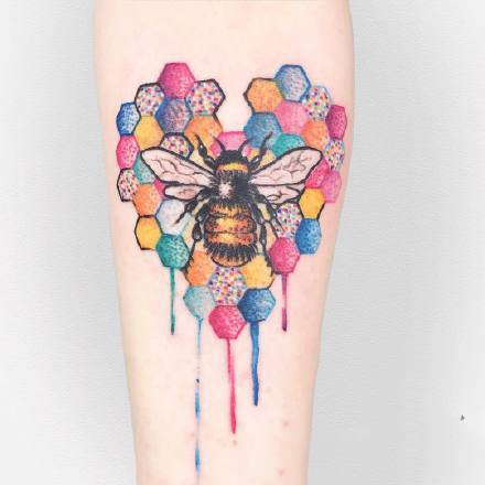 适合小腿和小臂的一组小清新水彩纹身作品