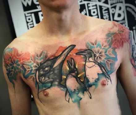 男性花胸：一组男士胸前霸气的花胸纹身图案