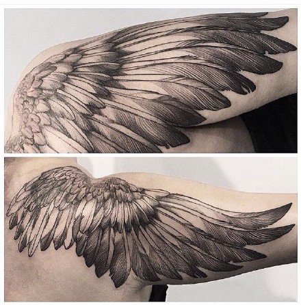 霸气翅膀：适合男性的一组霸气翅膀纹身图案9张