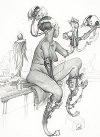 一组插画人物等黑灰铅笔纹身手稿图案