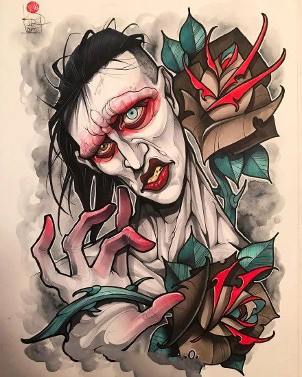 搞怪小丑：很有趣的小丑搞怪纹身作品手稿欣赏