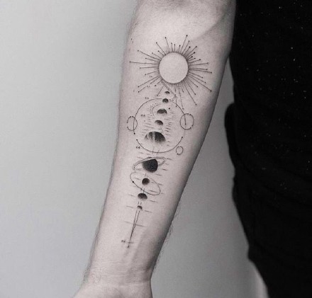 线条几何：适合小手臂的简约小清新几何线条纹身图案