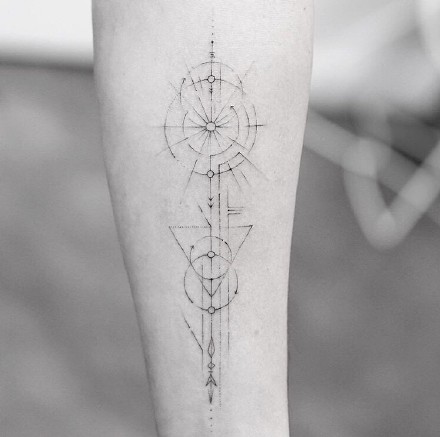 线条几何：适合小手臂的简约小清新几何线条纹身图案