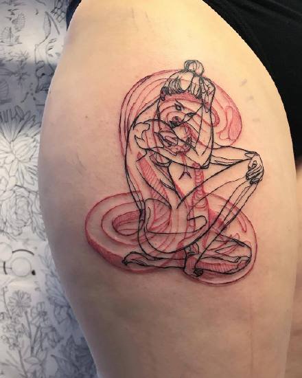 线条重叠的一组个性双生线条纹身图案