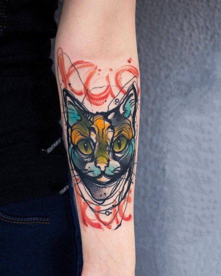 小手臂上很个性一组水彩纹身图片