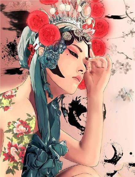 花旦刺青：一组中国风花旦纹身图案9张