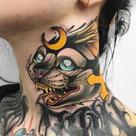 龇牙咧嘴的一组oldschool动物系列纹身图案