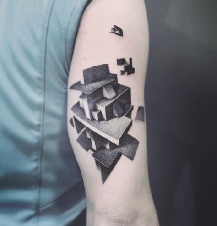 由几何体立体构成的3d视觉纹身图案欣赏