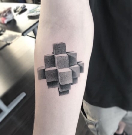 由几何体立体构成的3d视觉纹身图案欣赏