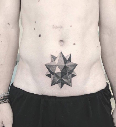 几何立体风格的3d写实点刺纹身图案